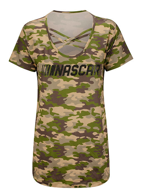  Ladies NASCAR Camo Criss Cross T-Shirt